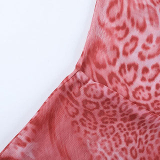 Leopard print cowl neck halter mesh maxi dress