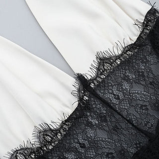 Halter self tie v neck lace hem zip-up maxi dress