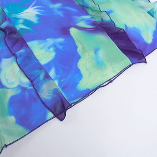 Ruffle hollow out self tie print cami cut out maxi dress