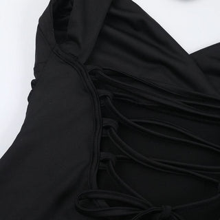 V neck self tie backless solid maxi dress