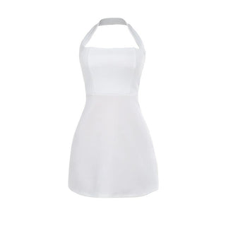 Halter square neck backless solid mini dress