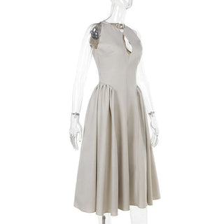 Hollow out button zip-up ruched cut out midi dress