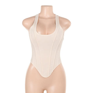 Zip-up u neck corset tank solid top