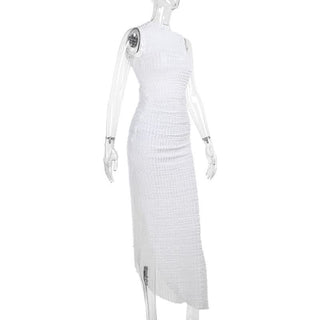 Hoodie Irregular slit crewneck ruched midi dress