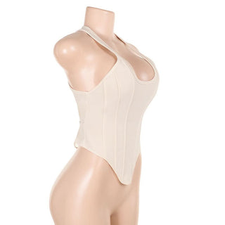 Zip-up u neck corset tank solid top
