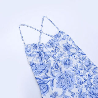 Cross back flower print v neck cami maxi dress
