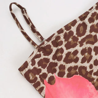 Leopard print square neck slit cami maxi dress