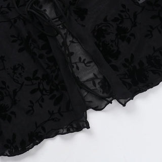 Long sleeve ruffle v neck print self tie top