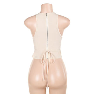 Zip-up u neck corset tank solid top