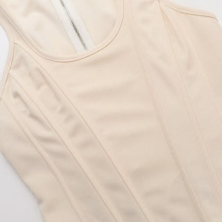 Zip-up u neck corset tank solid top
