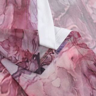 Cowl neck halter self tie print mesh maxi dress