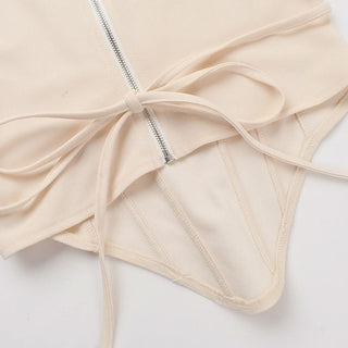 Zip-up u neck corset tank solid top
