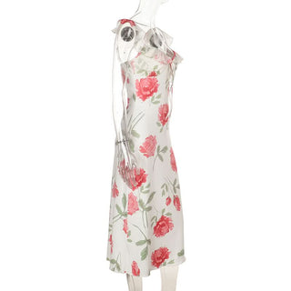 Ruffle self tie v neck flower print cami midi dress