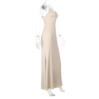 Champagne v neck zip-up cami maxi dress