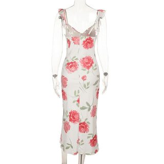 Ruffle self tie v neck flower print cami midi dress