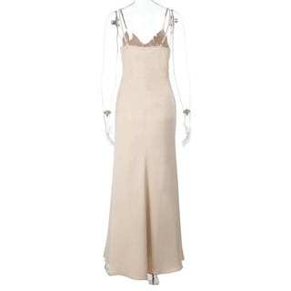 Champagne v neck zip-up cami maxi dress