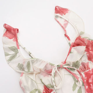 Ruffle self tie v neck flower print cami midi dress