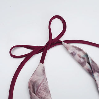 Ruched cowl neck print halter self tie maxi dress