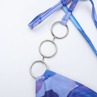 Irregular halter cowl neck slit o ring mini dress