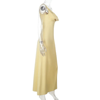 One shoulder irregular satin zip-up maxi dress