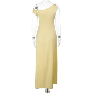 One shoulder irregular satin zip-up maxi dress