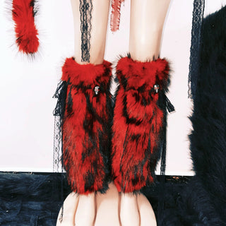 Fluffy skull applique zip-up lace hem tube top