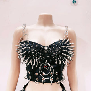 Hollow out o ring v neck rivet applique cut out top