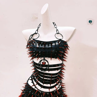 Hollow out long sleeve o ring rivet applique mini skirt set