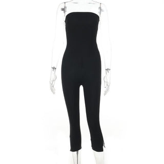 Backless solid corset slit jumpsuit