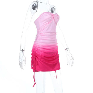 Gradient ruched self tie tube mini dress