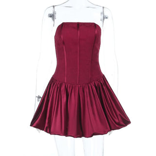 Ruched smocked satin corset tube mini dress