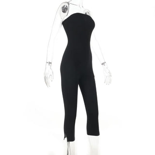 Backless solid corset slit jumpsuit
