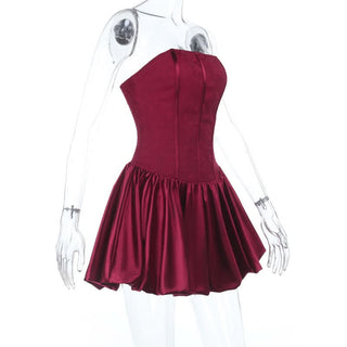 Ruched smocked satin corset tube mini dress