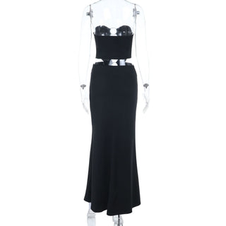 Hollow out o ring backless tube cut out maxi dress
