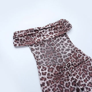 Leopard print off shoulder ruched jumpsuit