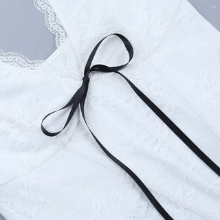 Lace hem v neck corset ribbon tank top