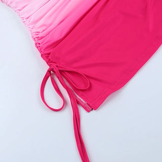 Gradient ruched self tie tube mini dress