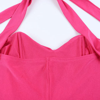 Halter self tie ruched v neck slit maxi dress