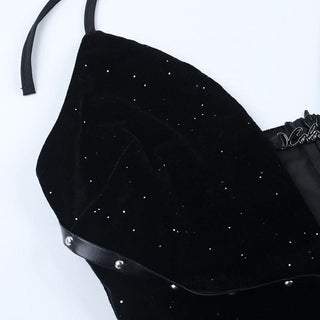 Hollow out halter self tie zip-up cut out mini dress