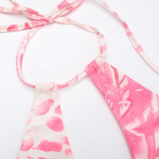 Ruched flower applique print halter maxi skirt set