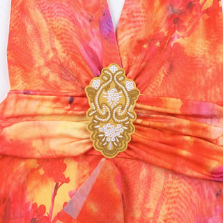 Slit halter self tie v neck print maxi dress