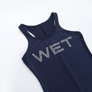 Beaded letter u neck tank romper