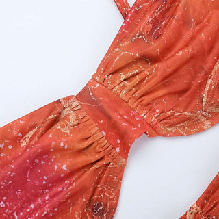 Ruched hollow out v neck print cami cut out mini dress