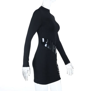 Irregular long sleeve hollow out crewneck cut out mini dress