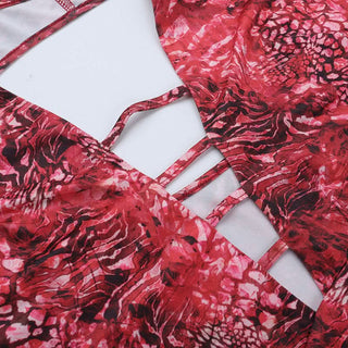 Long sleeve hollow out self tie print cut out mini dress