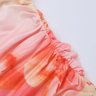 Ruched slit ruffle irregular print maxi dress