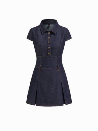 Denim Collar Button Mini Dress