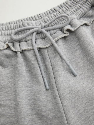 Terry Mid Rise Lettuce Trim Wide Leg Capri Sweatpants