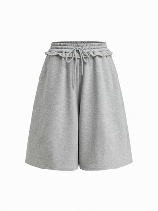 Terry Mid Rise Lettuce Trim Wide Leg Capri Sweatpants