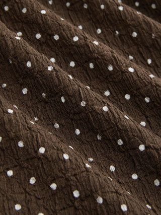 Polka Dot Mandarin Collar Short Sleeve Knotted Ruched Top